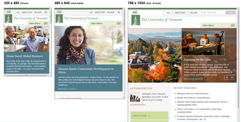 UVM Responsive Website