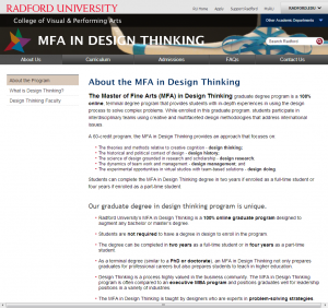 SEO for higher ed: About the MFA in Design Thinking Graduate Program - Radford University