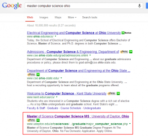 Search Engine Optimization for Higher Ed: master computer science ohio - Google SERP (Sep 5, 2013)