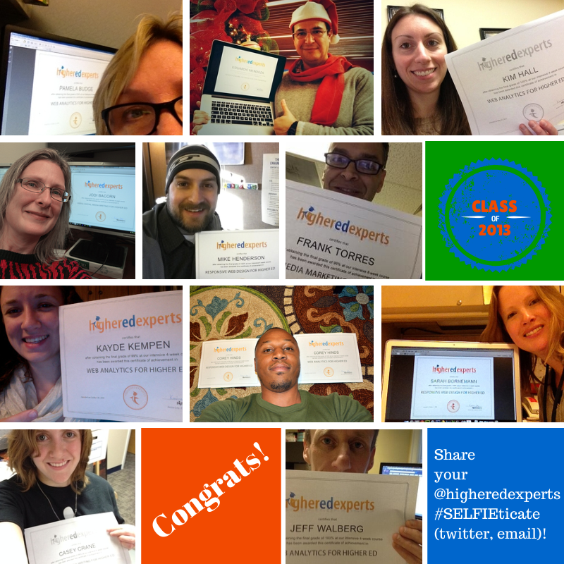 2013 Selfieticates from the Higher Ed Experts Class of 2013